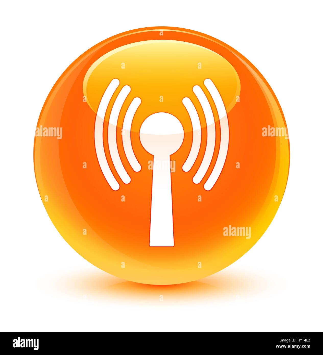 L'icône de réseau local sans fil isolé sur bouton rond orange vitreux abstract illustration Banque D'Images