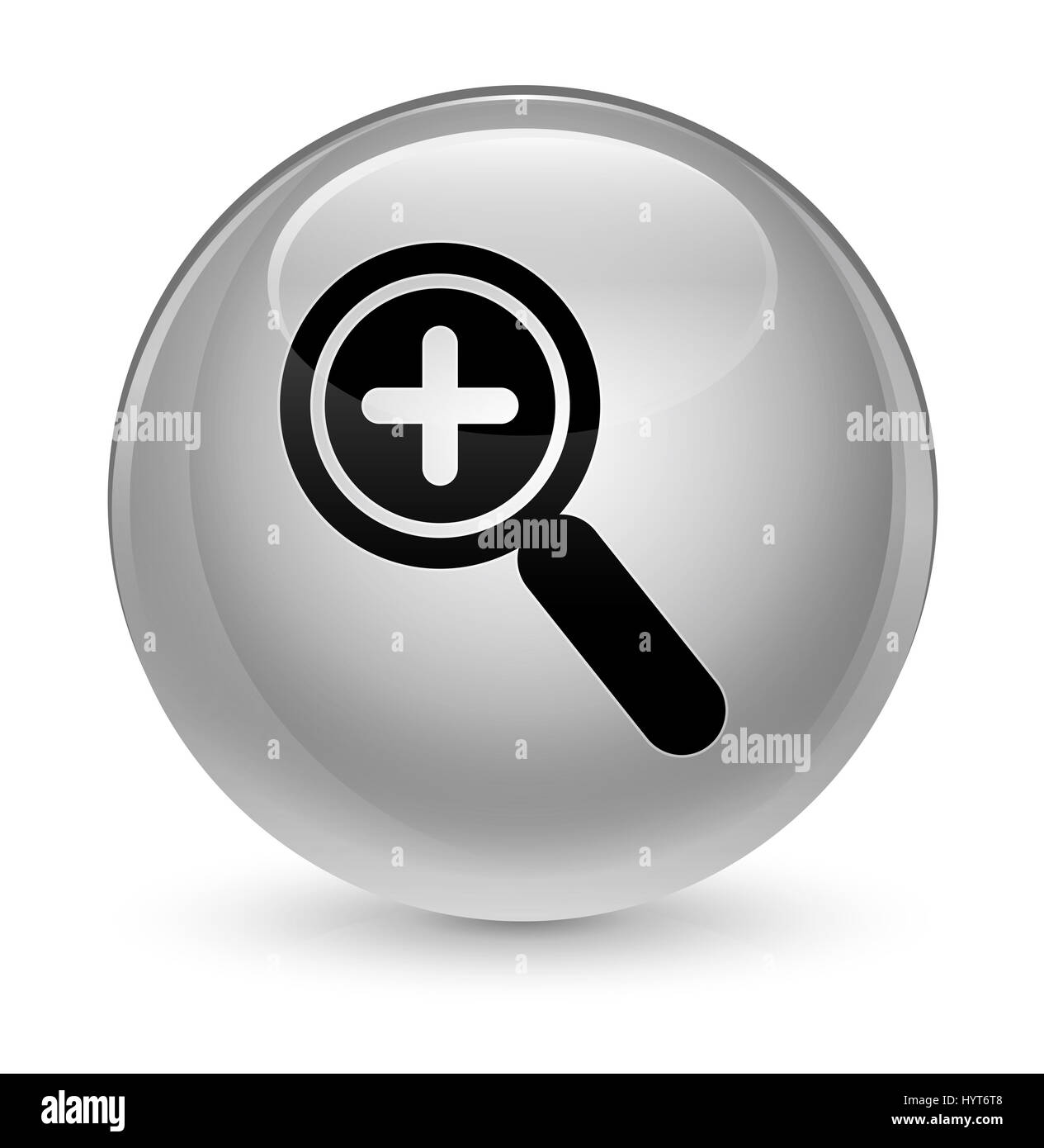 Dans l'icône Zoom isolé sur blanc vitreux bouton rond abstract illustration Banque D'Images