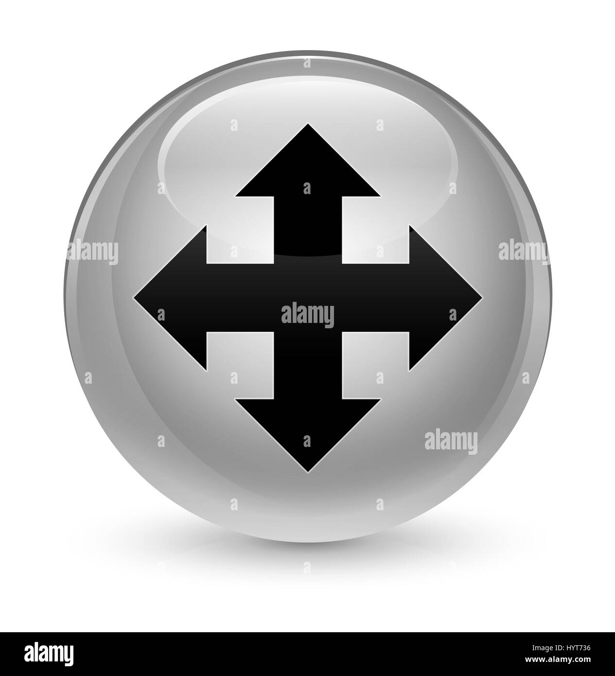 L'icône Déplacer isolé sur blanc vitreux bouton rond abstract illustration Banque D'Images