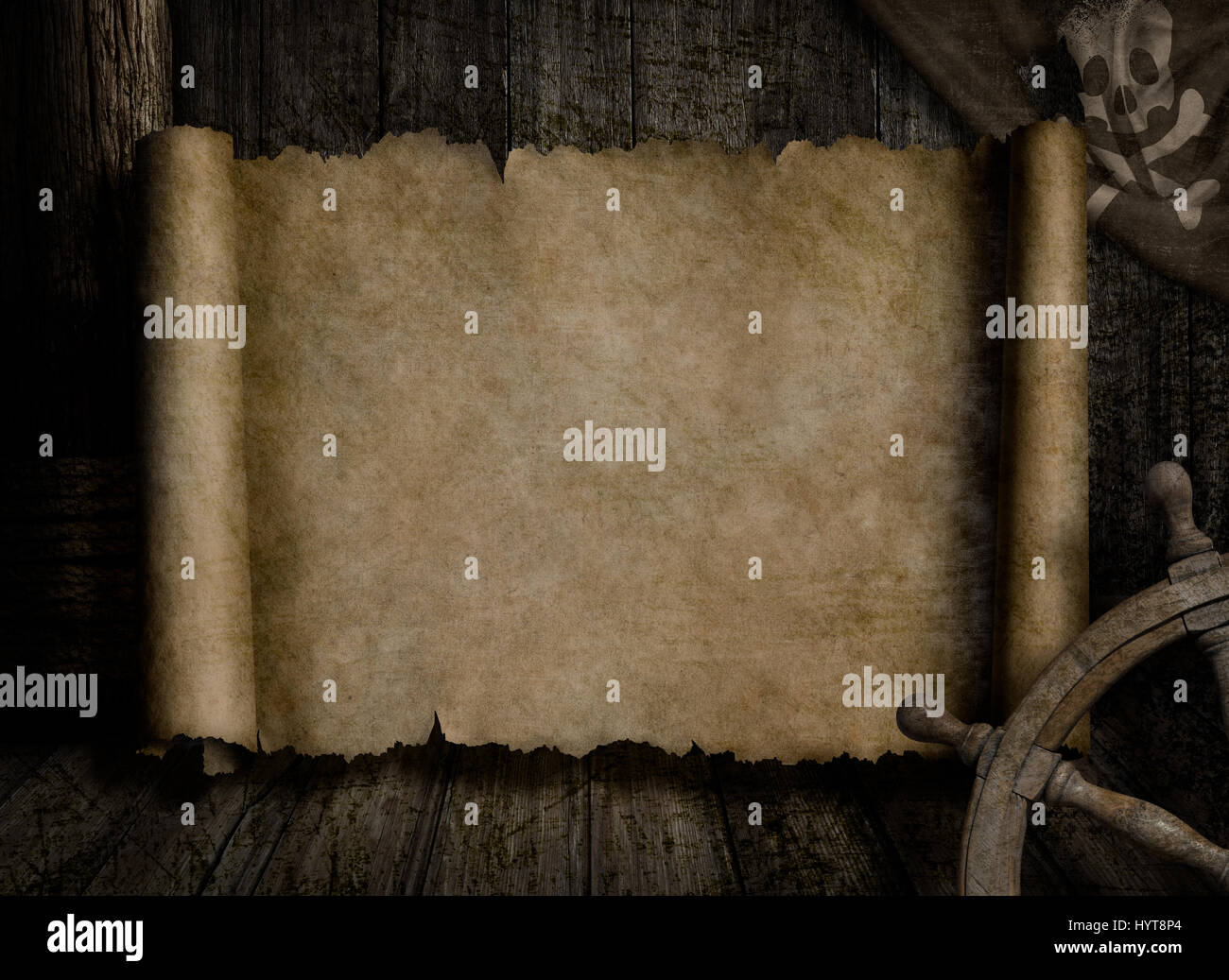 Carte de trésor sur les autres accessoires pirates Banque D'Images