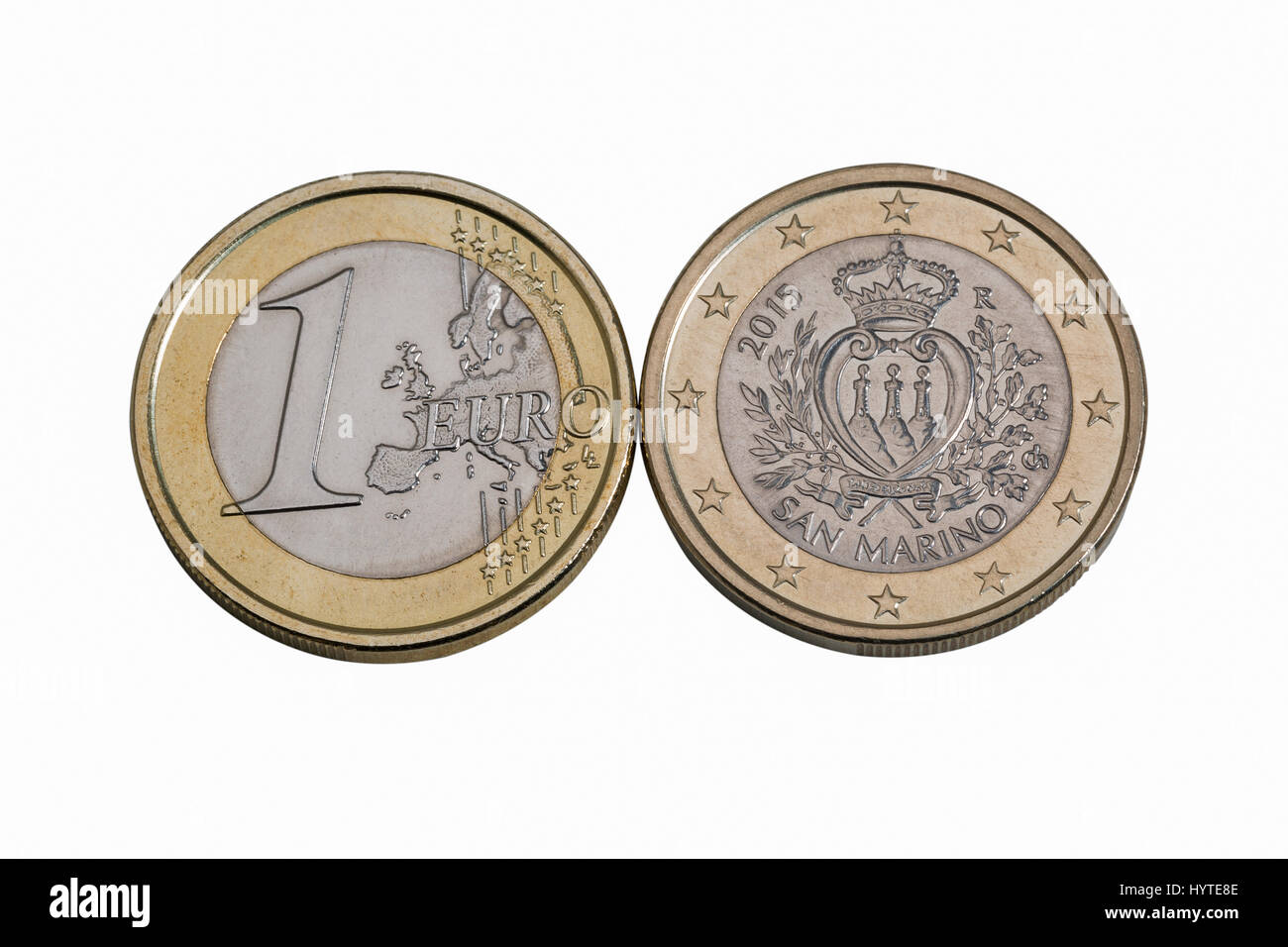 Un euro Saint-marin coins macro isolé sur fond blanc Banque D'Images