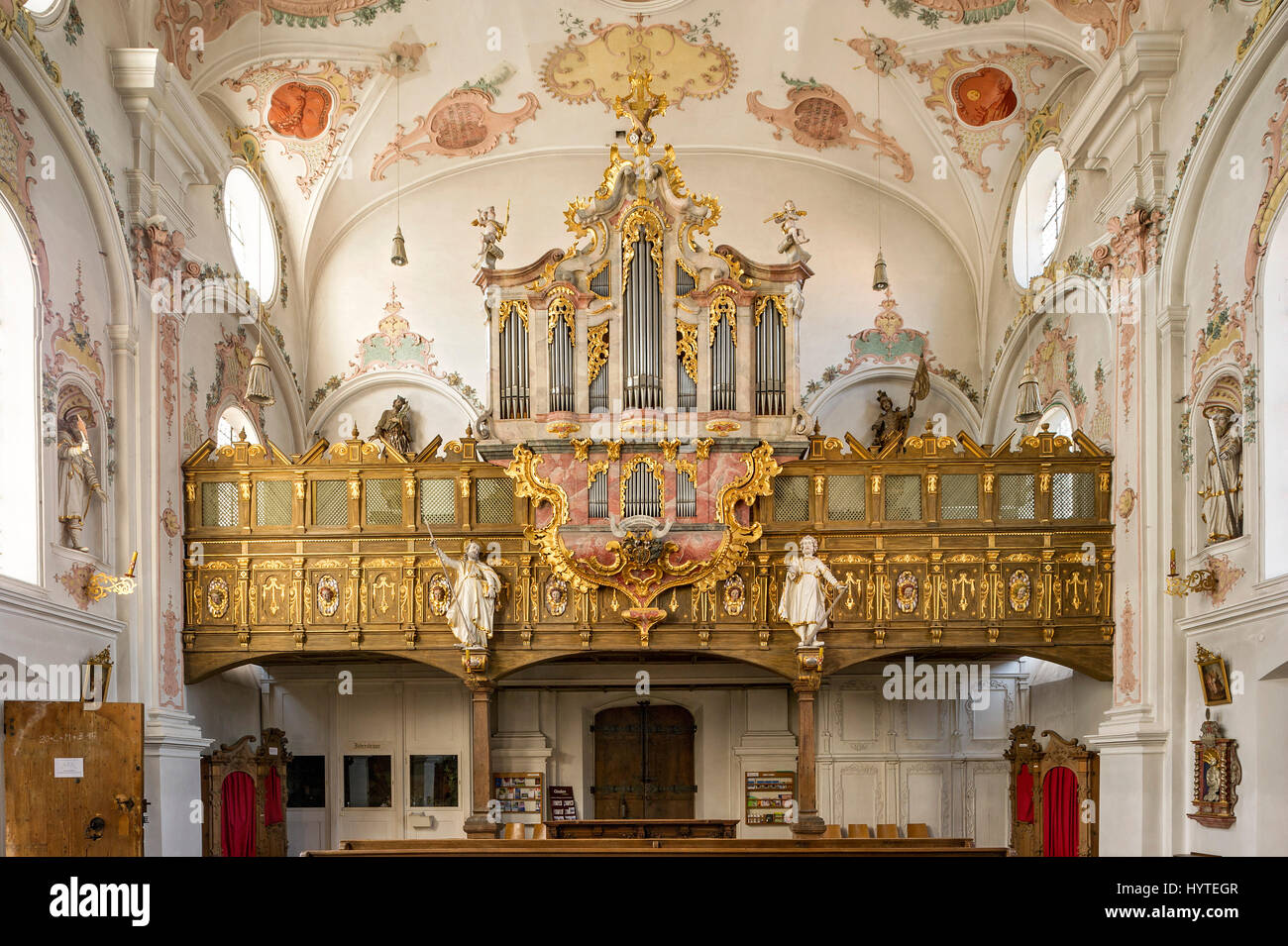 Église de pèlerinage de Maria Hilf, orgue, de l'intérieur rococo, Klosterlechfeld, souabe, Bavière, Allemagne Banque D'Images