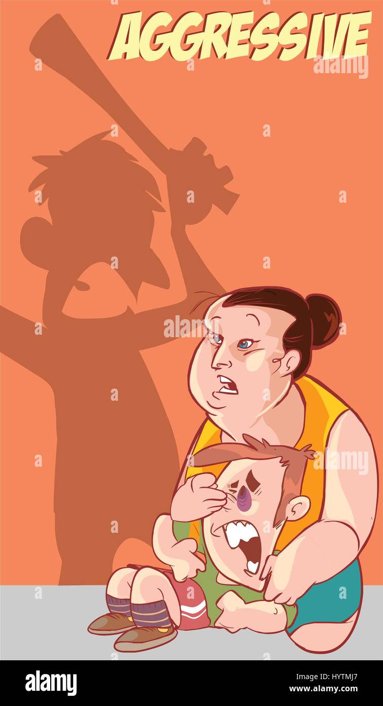 Femme masque l'enfant de agressive silhouette masculine Illustration de Vecteur