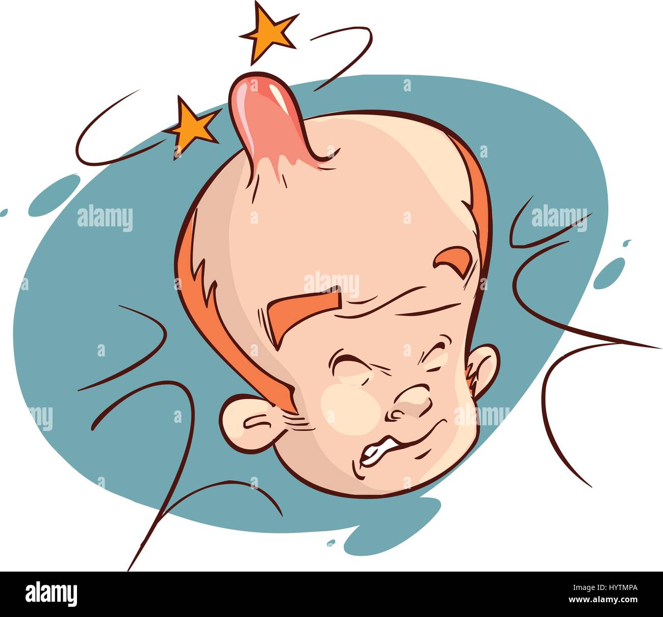 Un dessin animé avec un homme douloureux, enflé bosse sur sa tête. Illustration de Vecteur