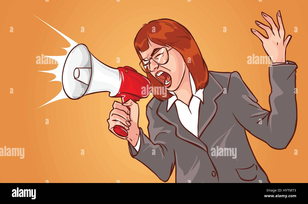 Business Woman with megaphone crier et crier Illustration de Vecteur