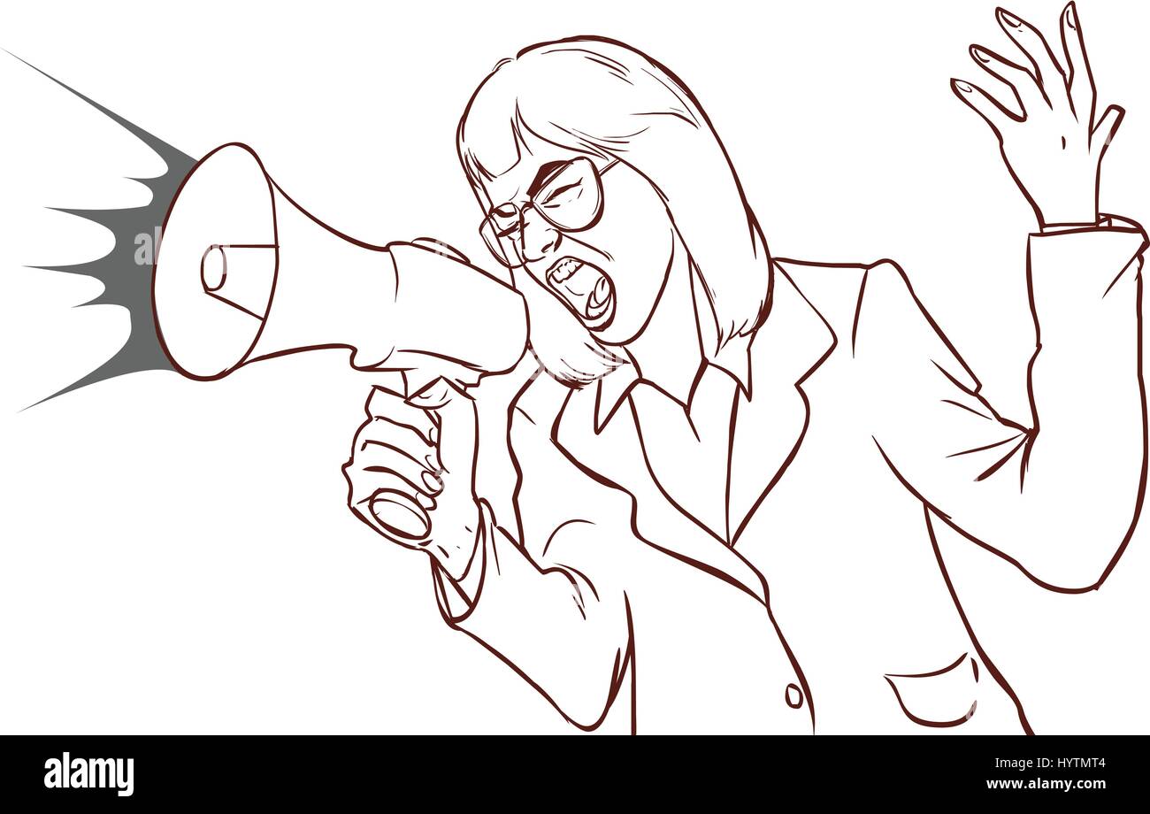 Business Woman with megaphone crier et crier(noir et blanc) Illustration de Vecteur