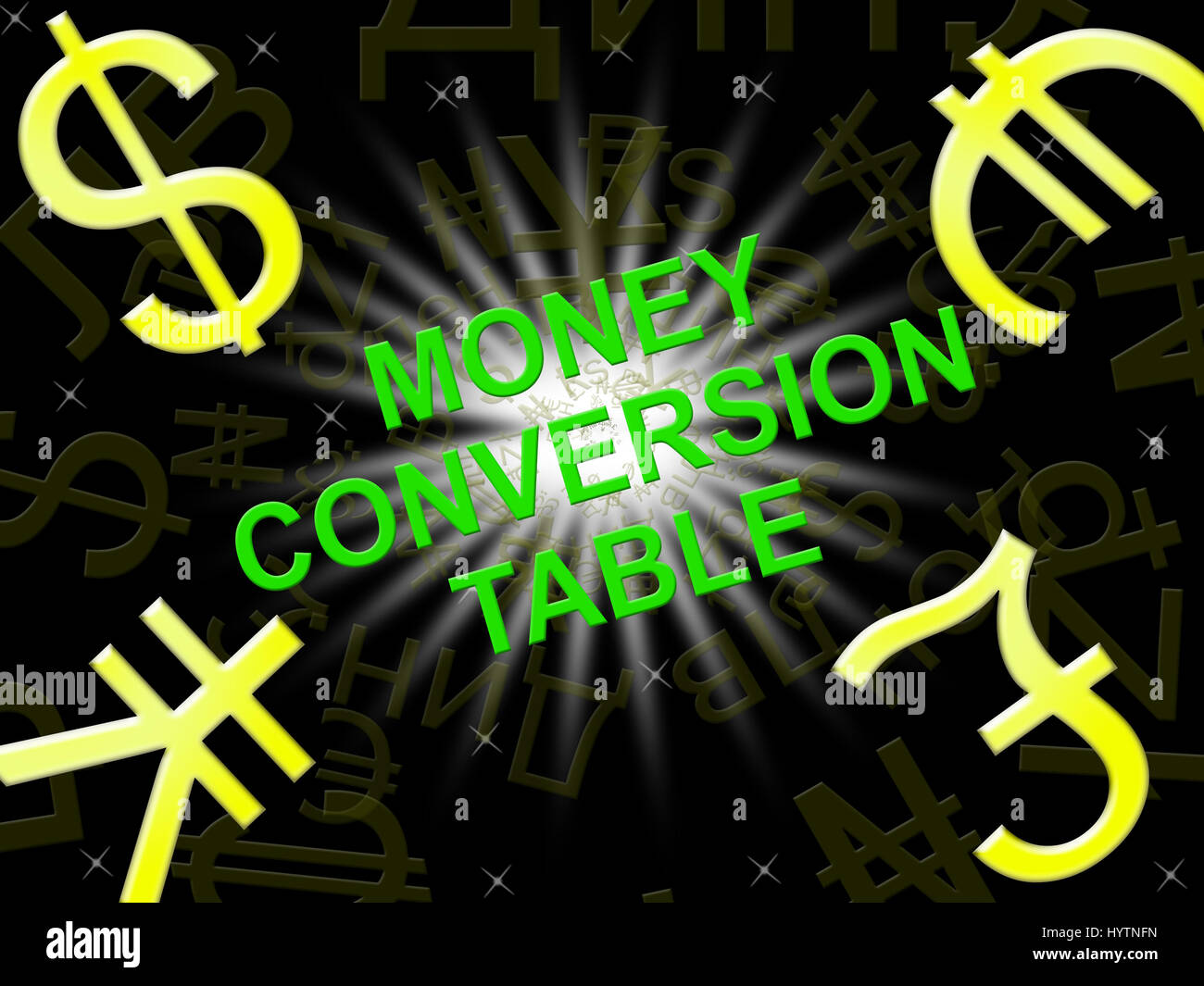 Tableau de conversion de l'argent signifie la conversion des symboles