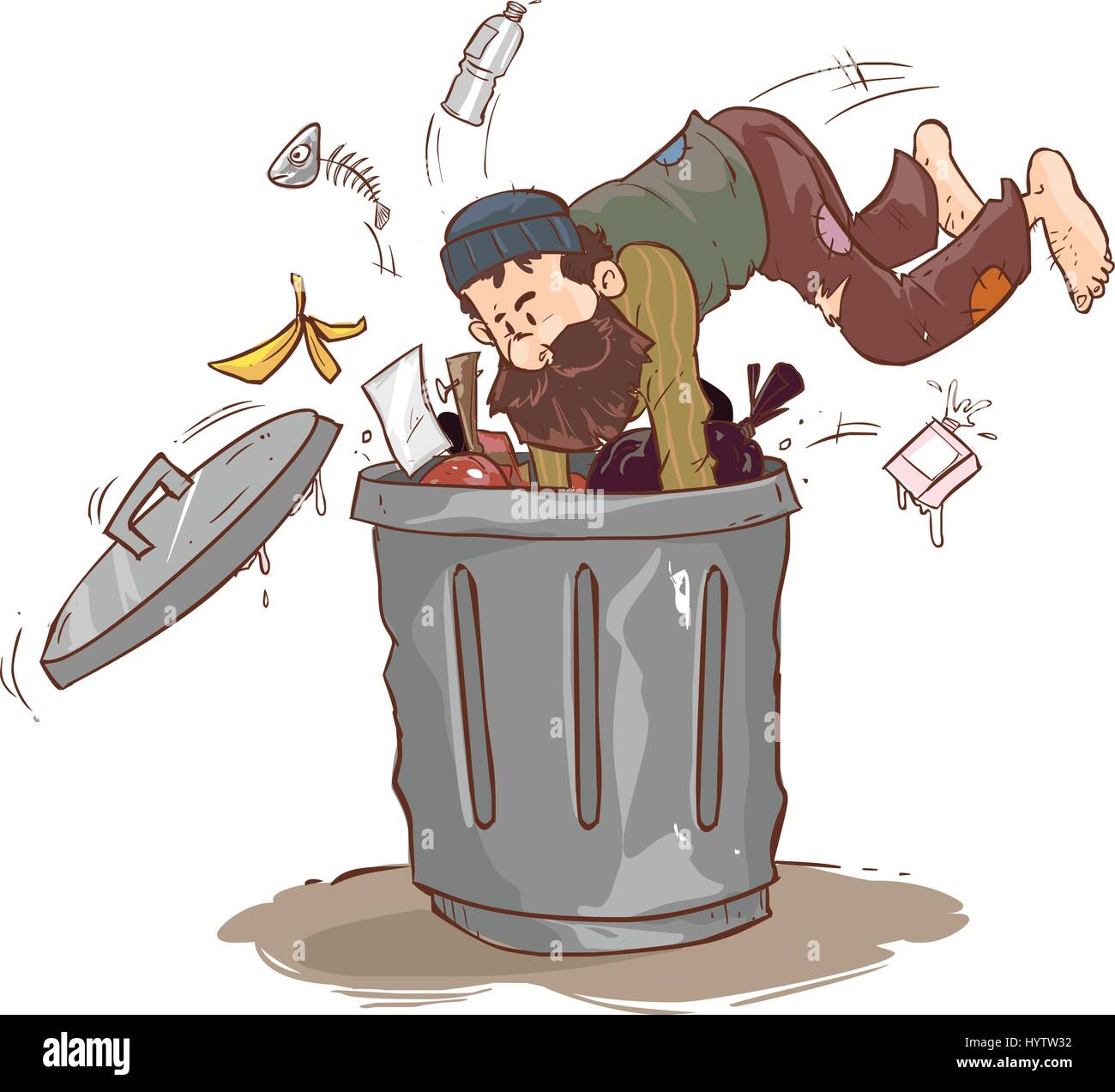 L'homme personne recherchant dans des conteneurs à déchets .La Pauvreté Illustration de Vecteur