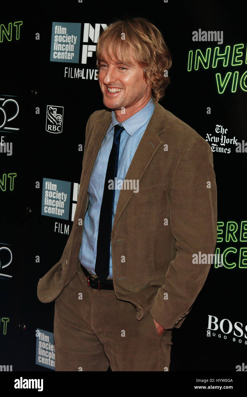 NEW YORK-OCT 4 : l'Acteur Owen Wilson assiste à la 'Vice inhérent" pièce maîtresse Gala & Première Mondiale au cours du 52e Festival du Film de New York à Banque D'Images