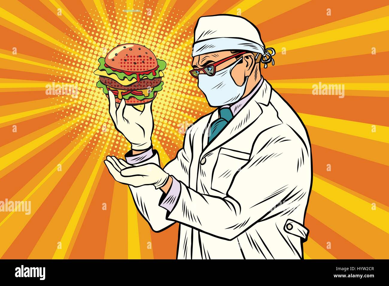 Nutritionniste scientifique et Burger restauration rapide Illustration de Vecteur