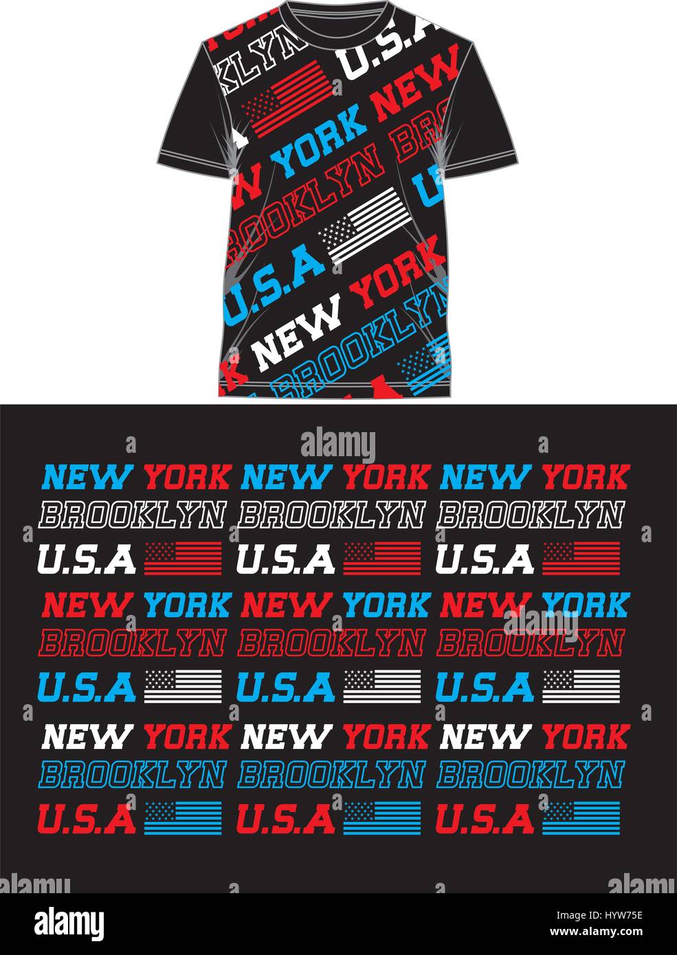 T shirt couleur d'impression complet new york Brooklyn, vecteur. Illustration de Vecteur