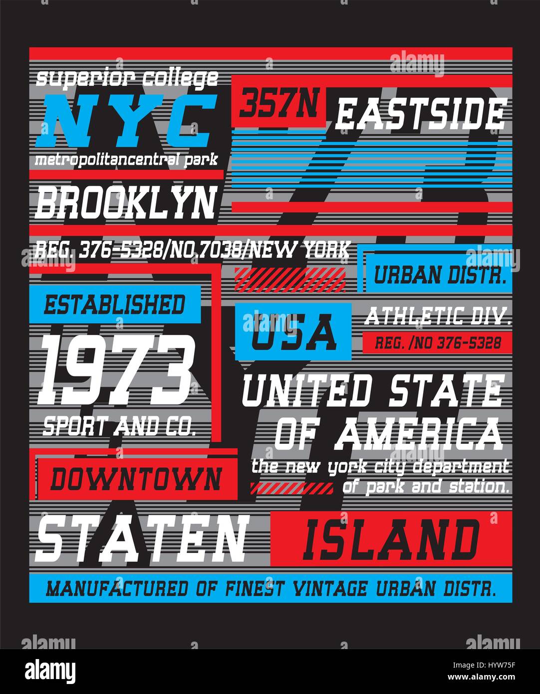 T shirt couleur d'impression complet new york Brooklyn, vecteur. Illustration de Vecteur