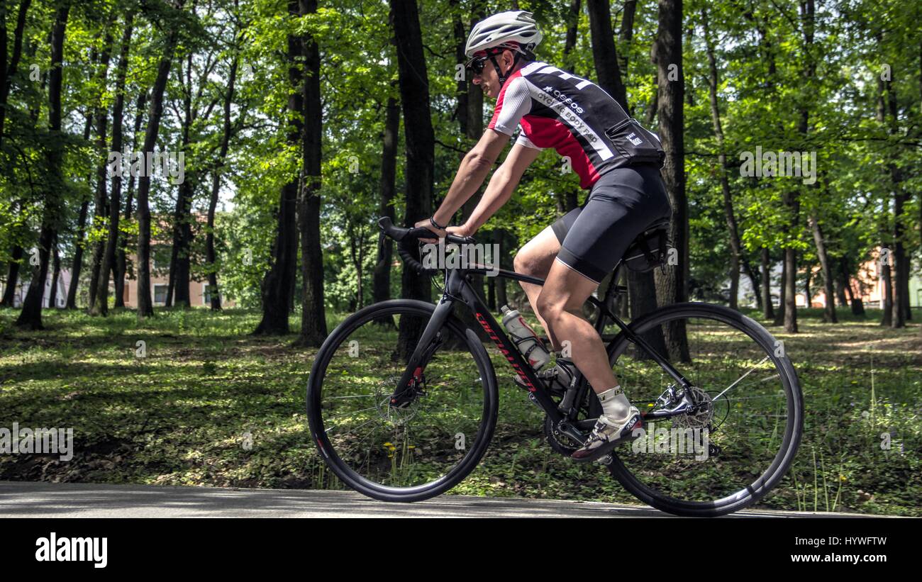Belgrade, Serbie. 26 avril 2017. Un cycliste Ivan Puja, ultra-marathon serbe détenteur du record, se prépare pour la prochaine course (Serbie 6-12-24 Ultra) à la forêt-parc Kosutnjak piste. Credit : Bratislav Stefanovic/Alamy Live News Banque D'Images Belgrade, Serbie. 26 avril 2017. Un cycliste Ivan Puja, ultra-marathon serbe détenteur du record, se prépare pour la prochaine course (Serbie 6-12-24 Ultra) à la forêt-parc Kosutnjak piste. Credit : Bratislav Stefanovic/Alamy Live News Banque D'Images