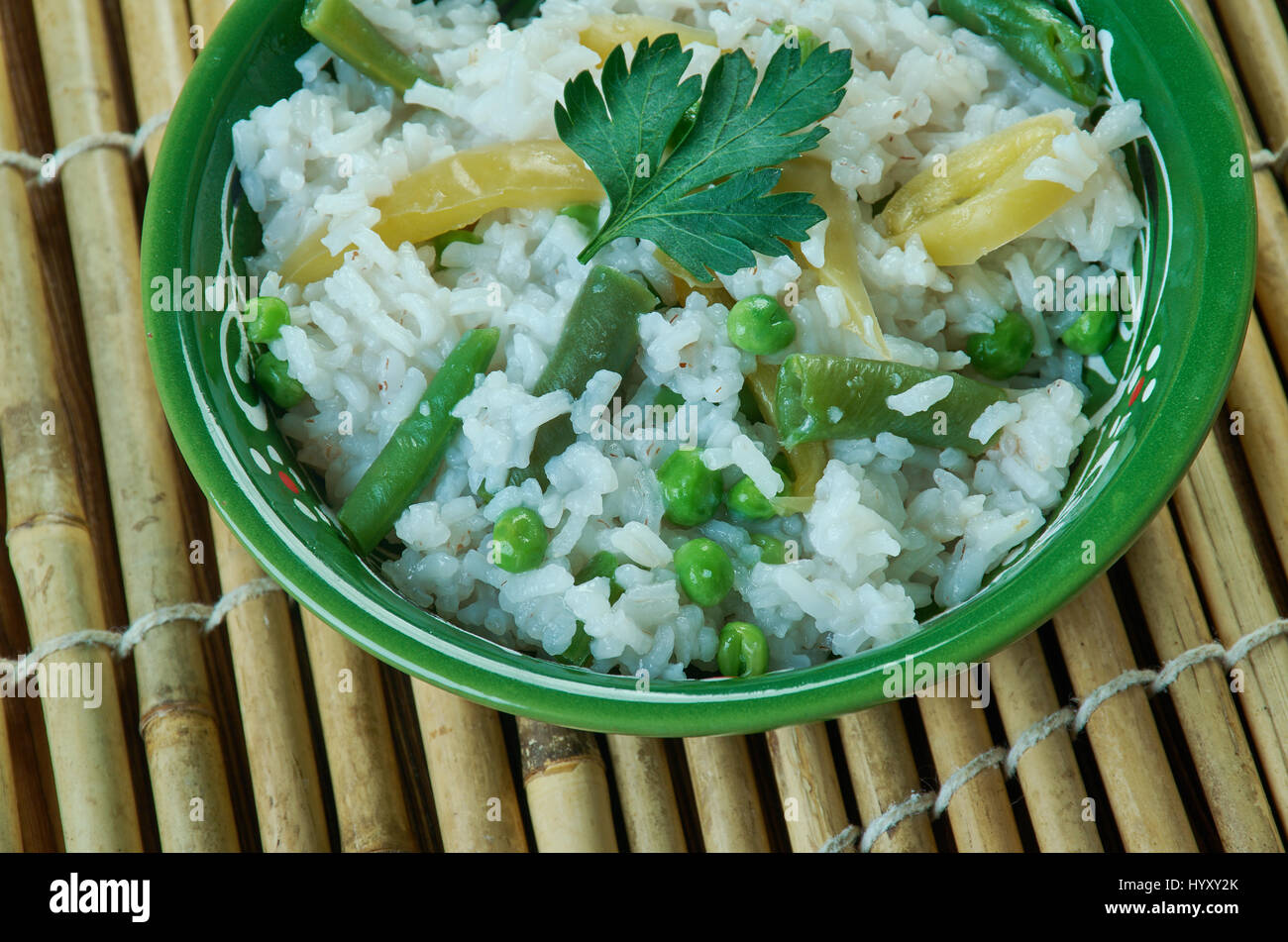 Bagara Légumes - riz délicatesse préparé à Hyderabad, Inde, Telangana. Banque D'Images