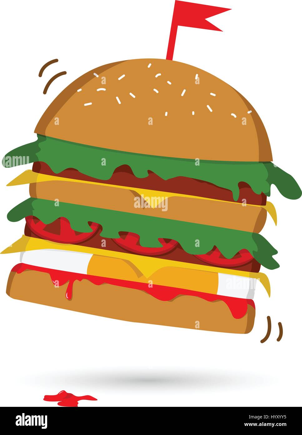 Vector illustration de burger. Avec de la viande hachée, la laitue, les concombres, tomates et fromage. Illustration de Vecteur