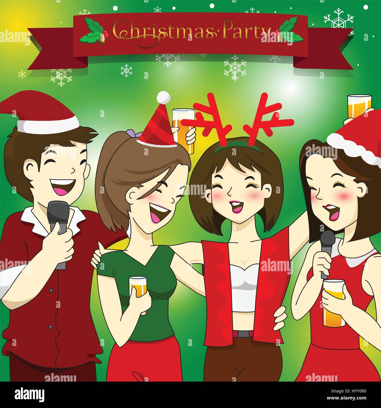 Funny best friends enjoying Christmas party Illustration de Vecteur