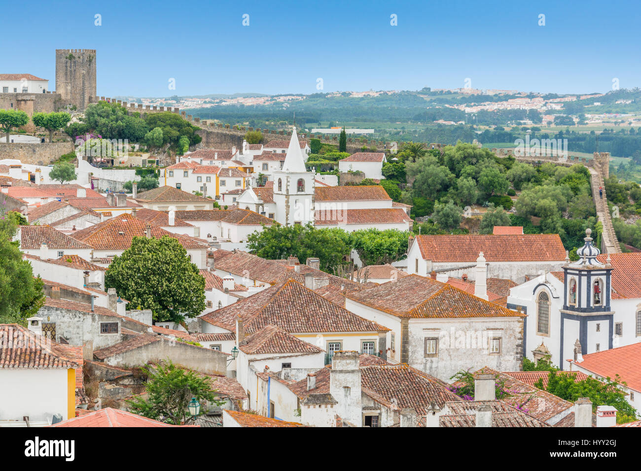 Vue panoramique de l'été à Obidos, district de Leiria, Portugal Banque D'Images