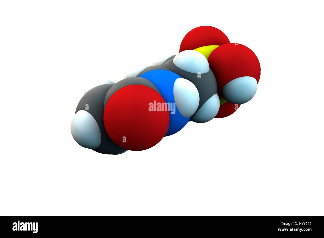 Le traitement de l'alcoolisme de l'acamprosate molécule pharmaceutique. La formule chimique est C5H11NO4S. Les atomes sont représentés comme des sphères : le carbone (gris), l'hydrogène (blanc), l'azote (bleu), l'oxygène (rouge), le soufre (jaune). L'illustration. Banque D'Images