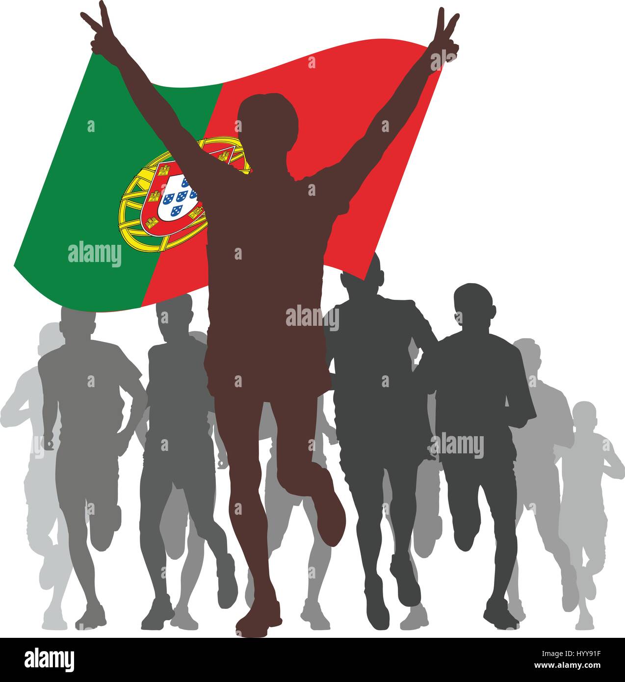 Gagnant avec le drapeau du Portugal à l'arrivée Illustration de Vecteur