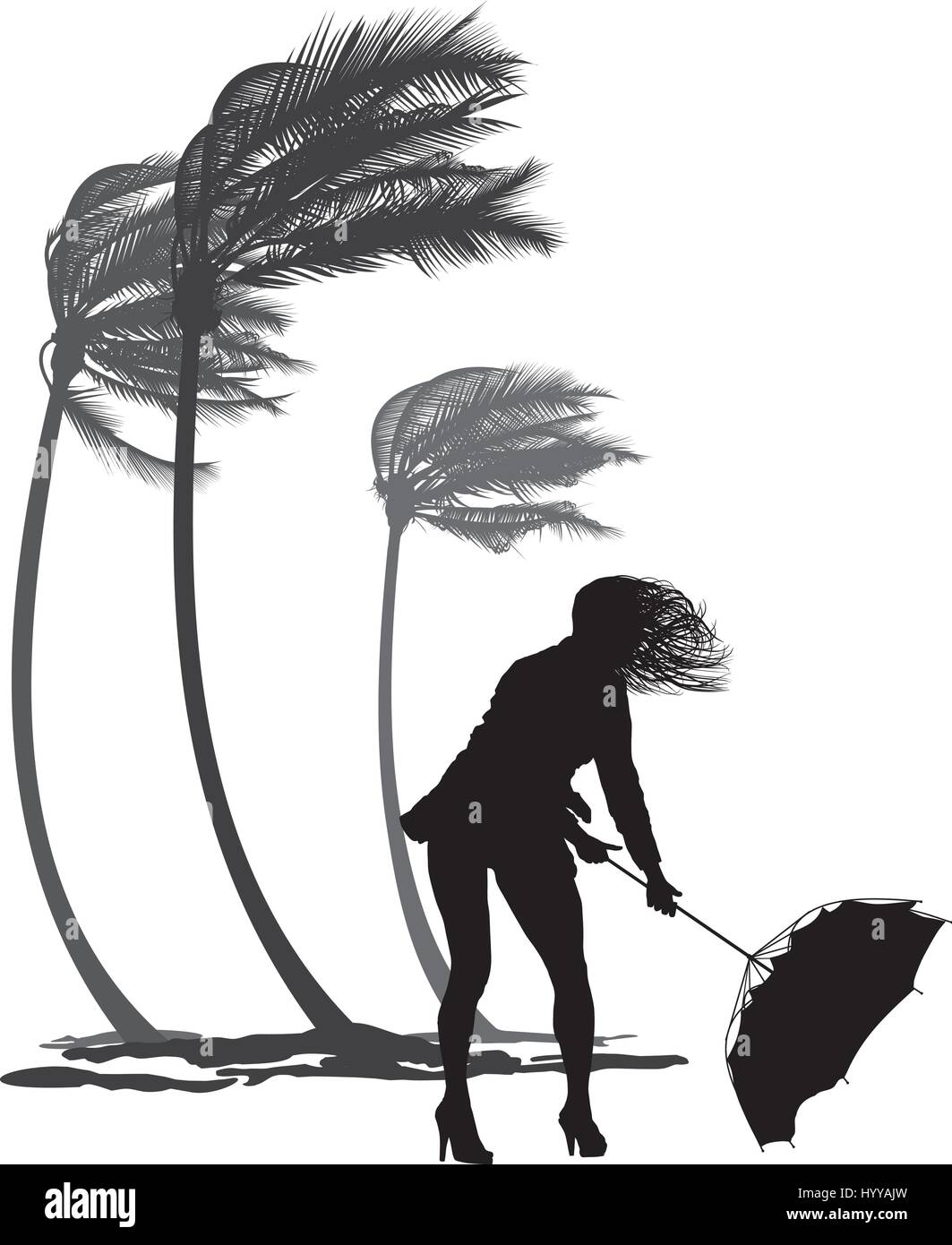 Femme dans la tempête et refoulées palm Illustration de Vecteur