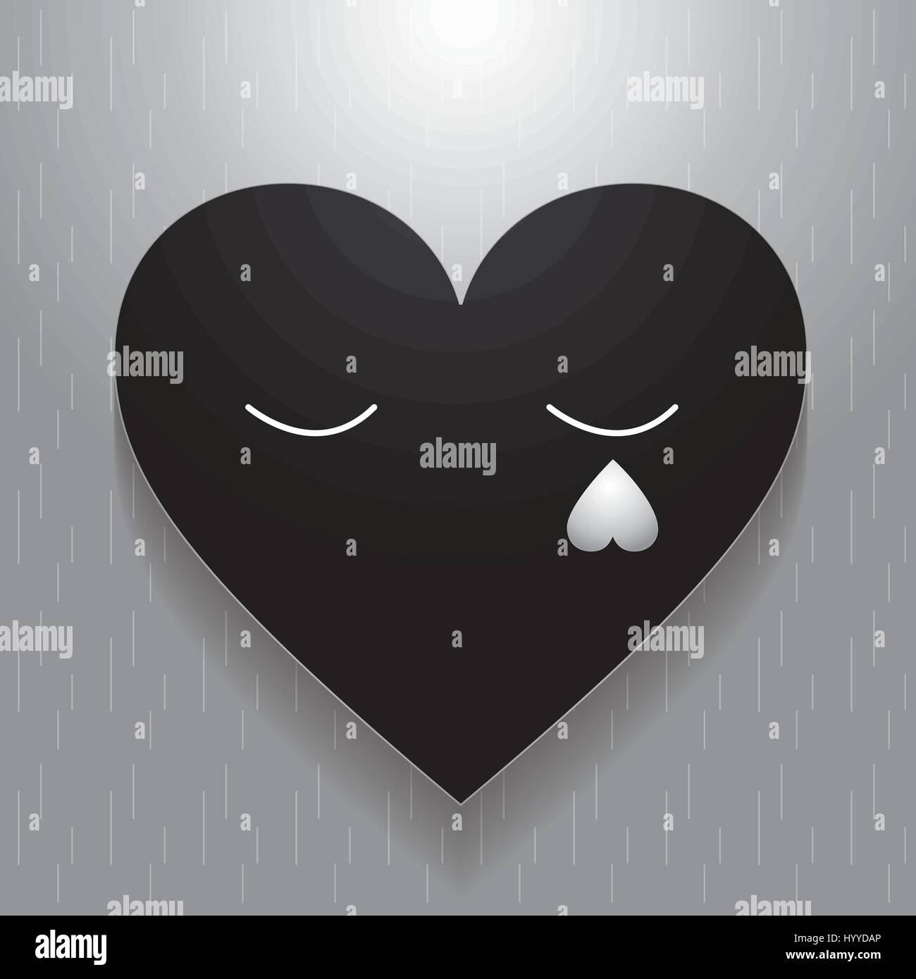 Triste Jour de Valentines, Cœur Noir, fond gris, Vector art. Illustration de Vecteur