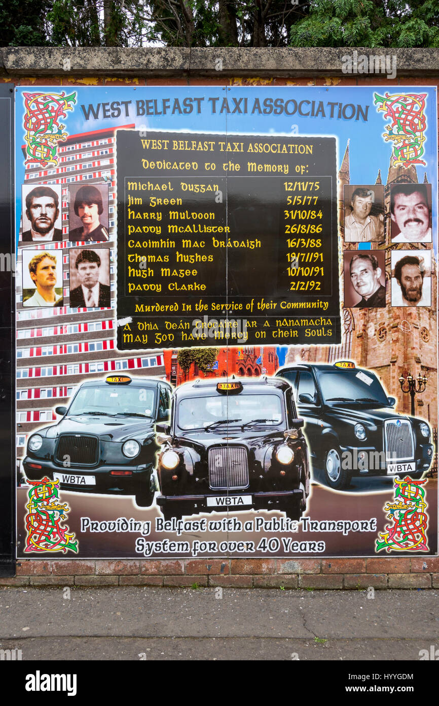 L'Ouest de Belfast Association Taxi photo murale sur Beechmount Avenue, off la Falls Road, Belfast, County Antrim, Northern Ireland, UK Banque D'Images