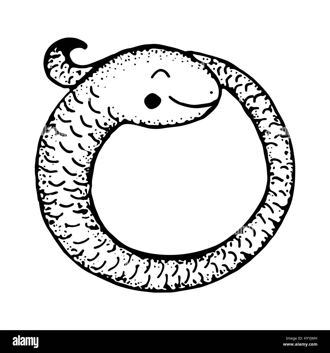 Serpent enroulé caricature. Illustration vecteur doodle dessiné à la main. Illustration de Vecteur