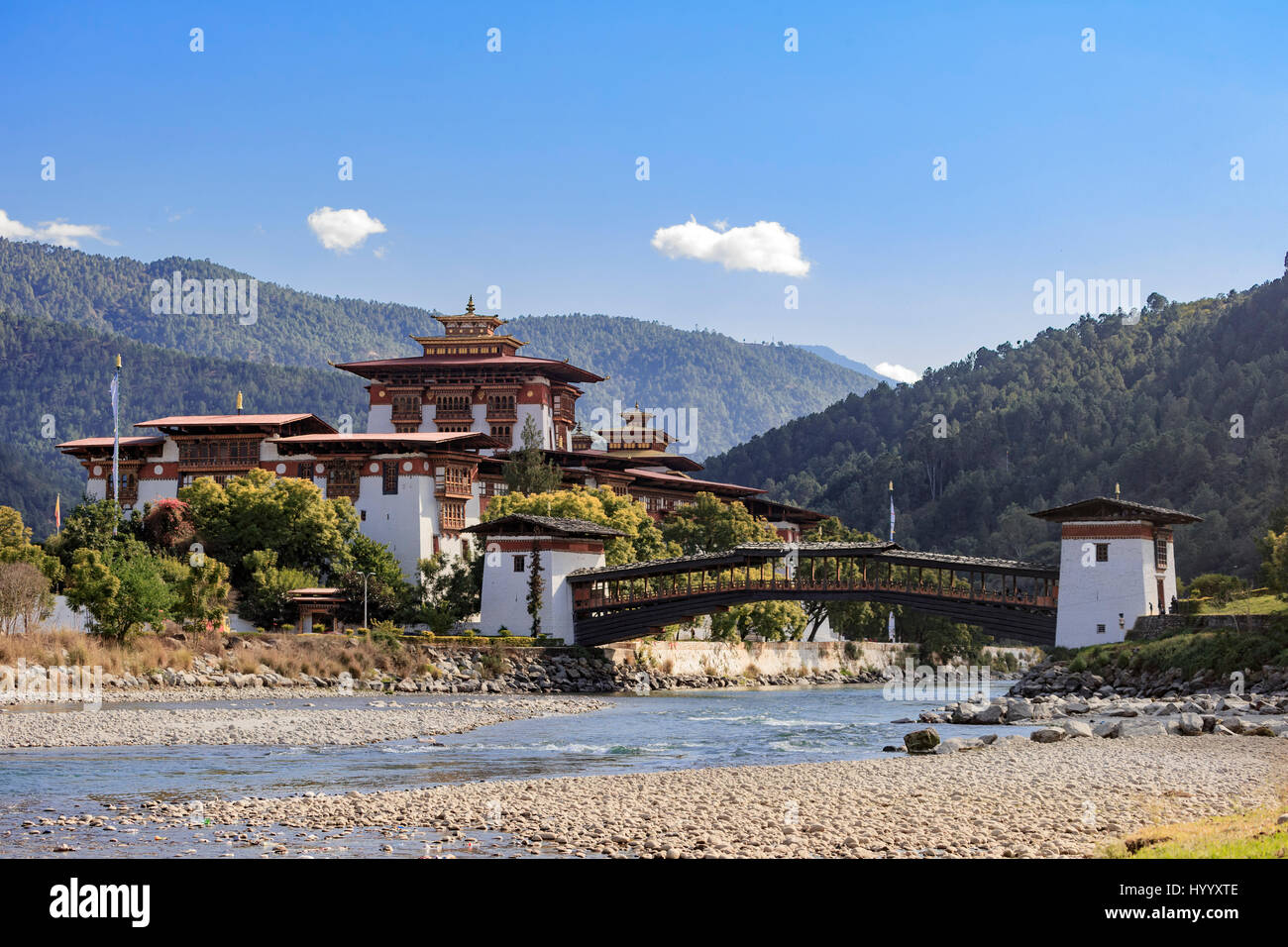 Punakha Dzong datant de 1637, Punakha (Bhoutan) Banque D'Images