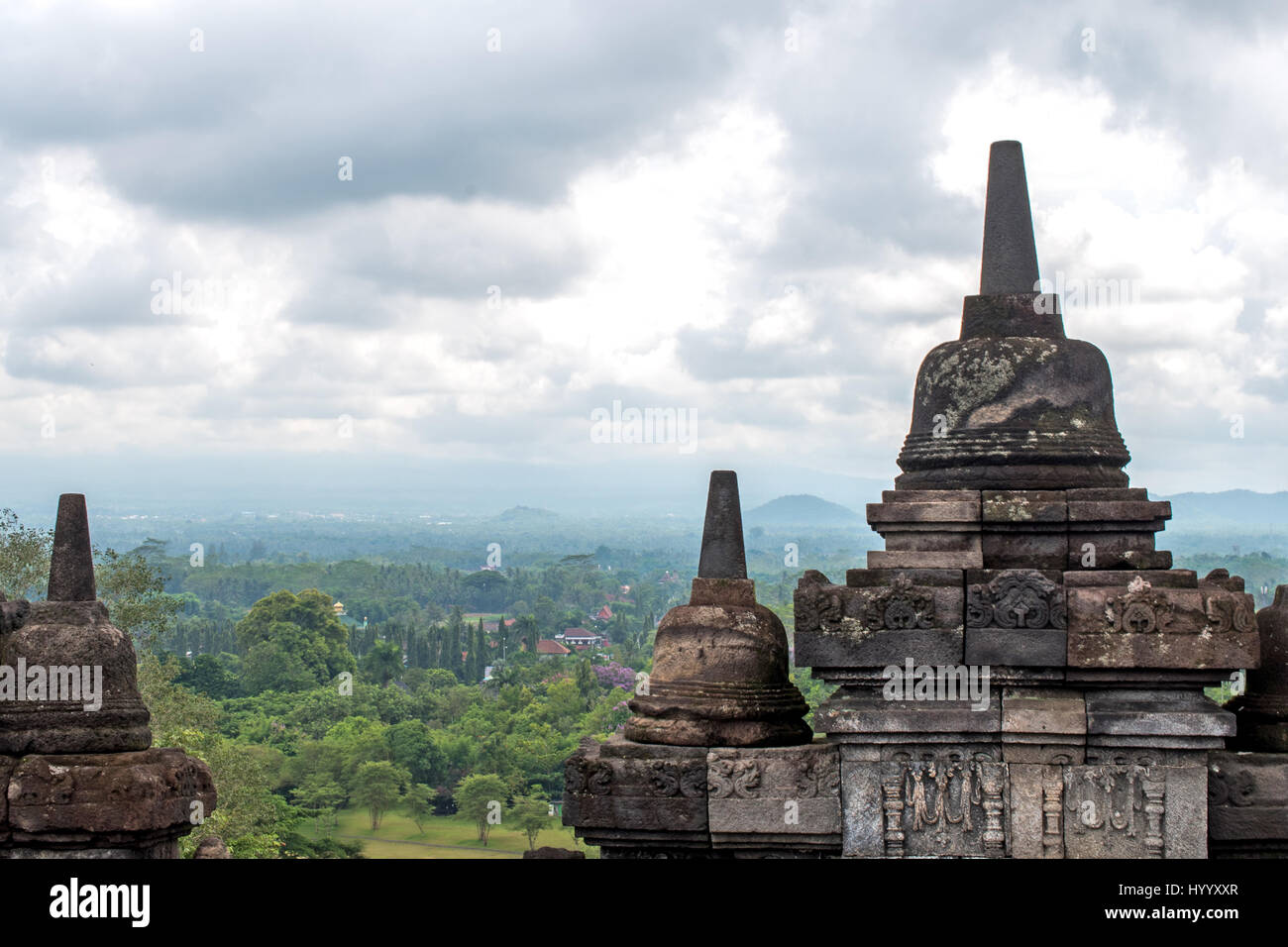 Temple de Borobudur, Yogyakarta, Indonésie, le plus grand temple bouddhiste du monde, UNESCO World Heritage Site Banque D'Images