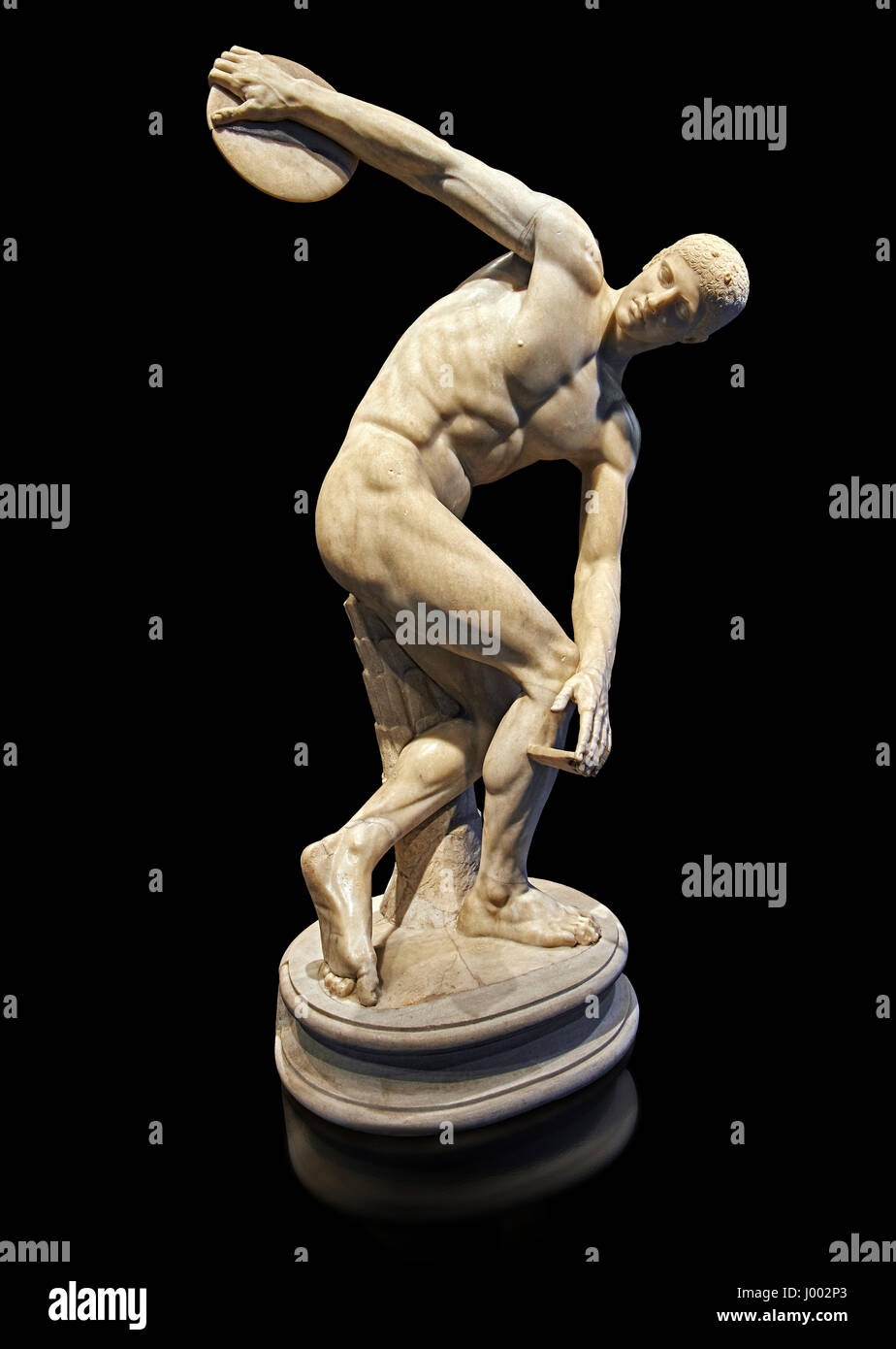 2ème CENT AD sculpture romaine d'un lanceur de disque, le marbre de Paros la Villa Palombara, Esquilino, Rome. Inv 126371 National, Musée romain, Rome, Banque D'Images