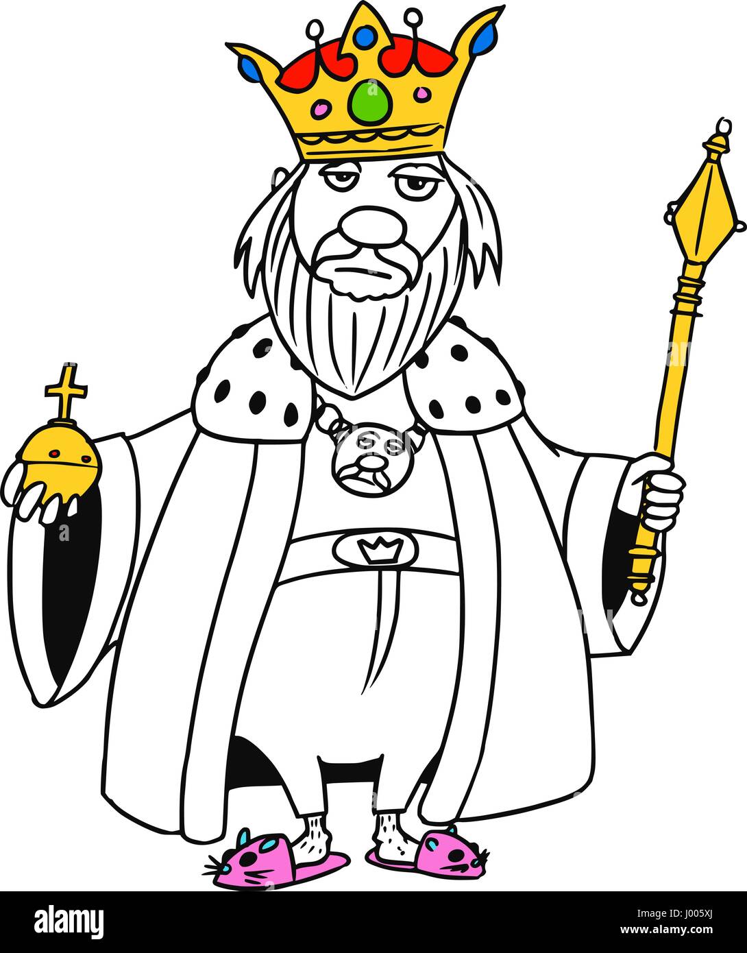 Vector Cartoon fantasy roi médiéval vieux souverain monarque avec apple la couronne et sceptre Illustration de Vecteur