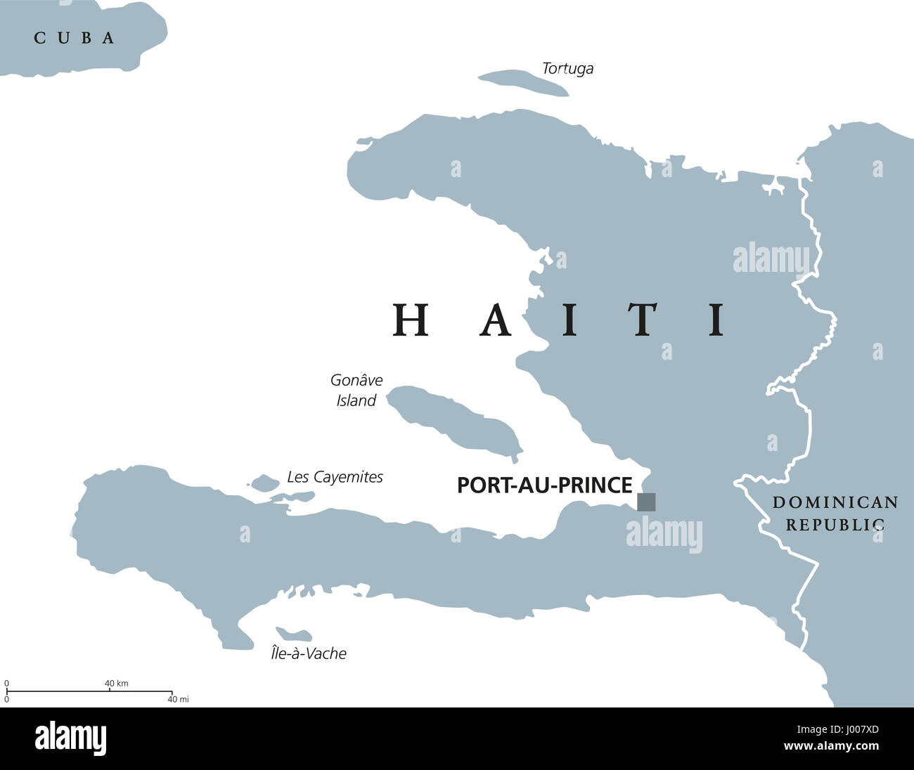 Carte politique d'Haïti à Port-au-Prince. République des Caraïbes et pays sur l'île d'Hispaniola dans les Grandes Antilles, l'archipel. Banque D'Images