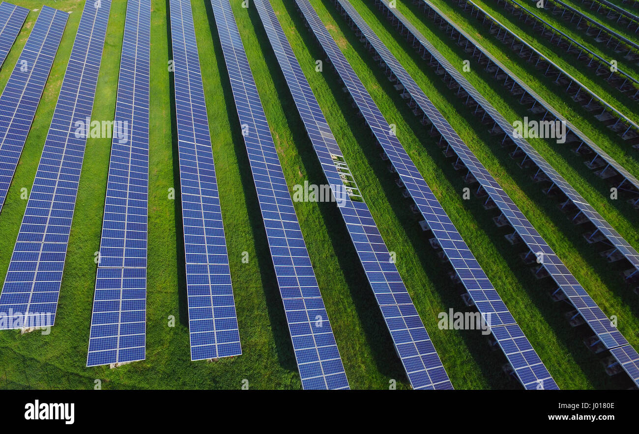 Panneau solaire industriel terrain. Vue aérienne Banque D'Images