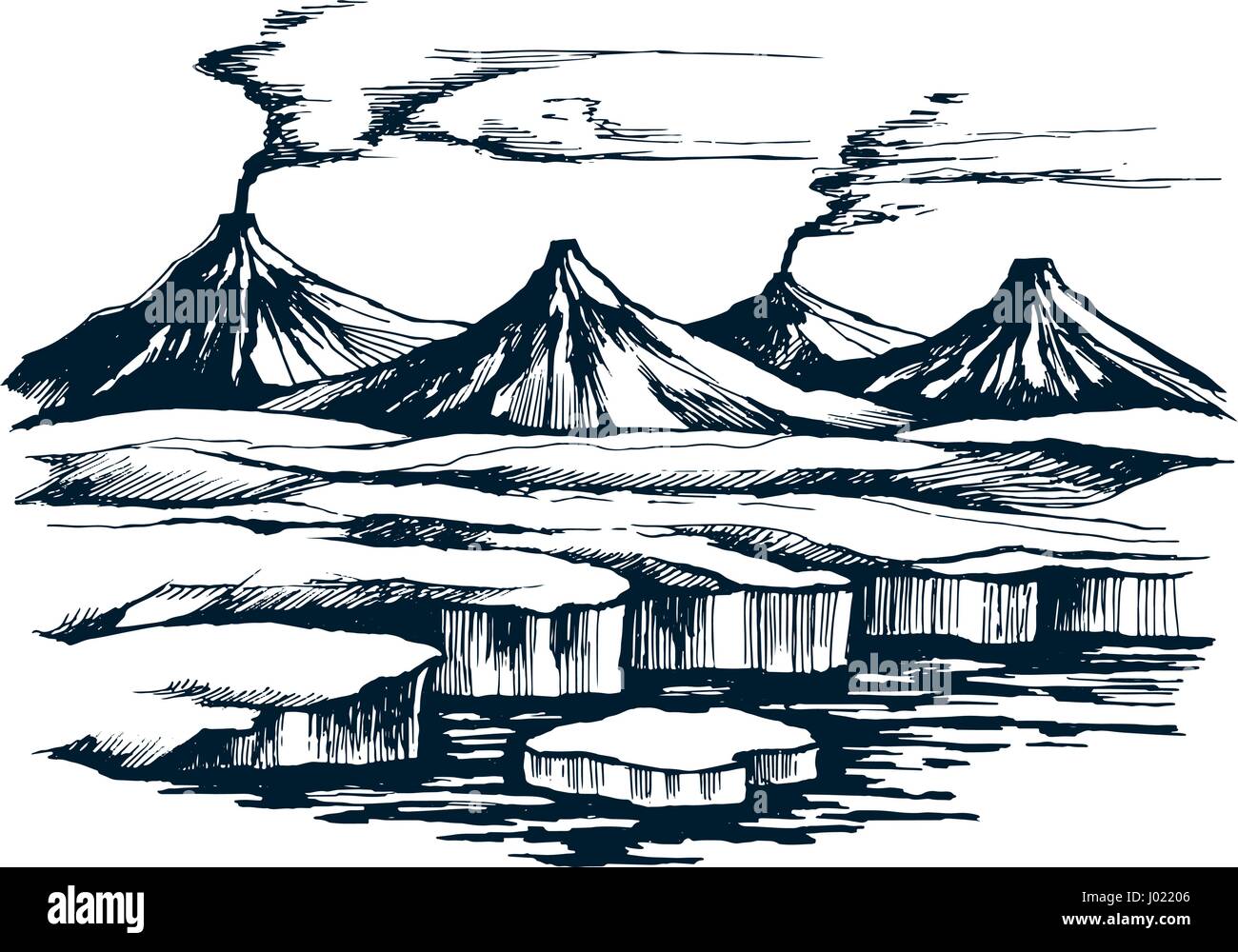 L'Islande groupe volcanique sur l'île Illustration de Vecteur