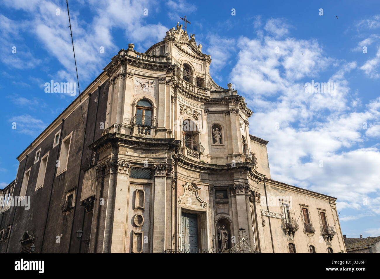 Style baroque Chiesa di San Placido Monaco e Martire (Église de Saint Placide) dans Catania City sur le côté est de l'île de Sicile, Italie Banque D'Images