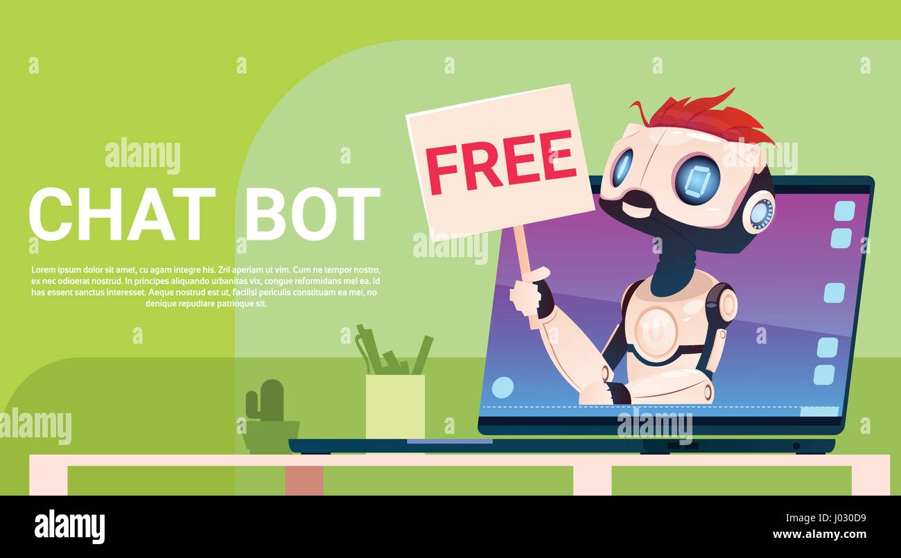 Chat gratuit Bot, Robot l'assistance virtuelle de site Web ou applications mobiles, concept d'Intelligence Artificielle Illustration de Vecteur