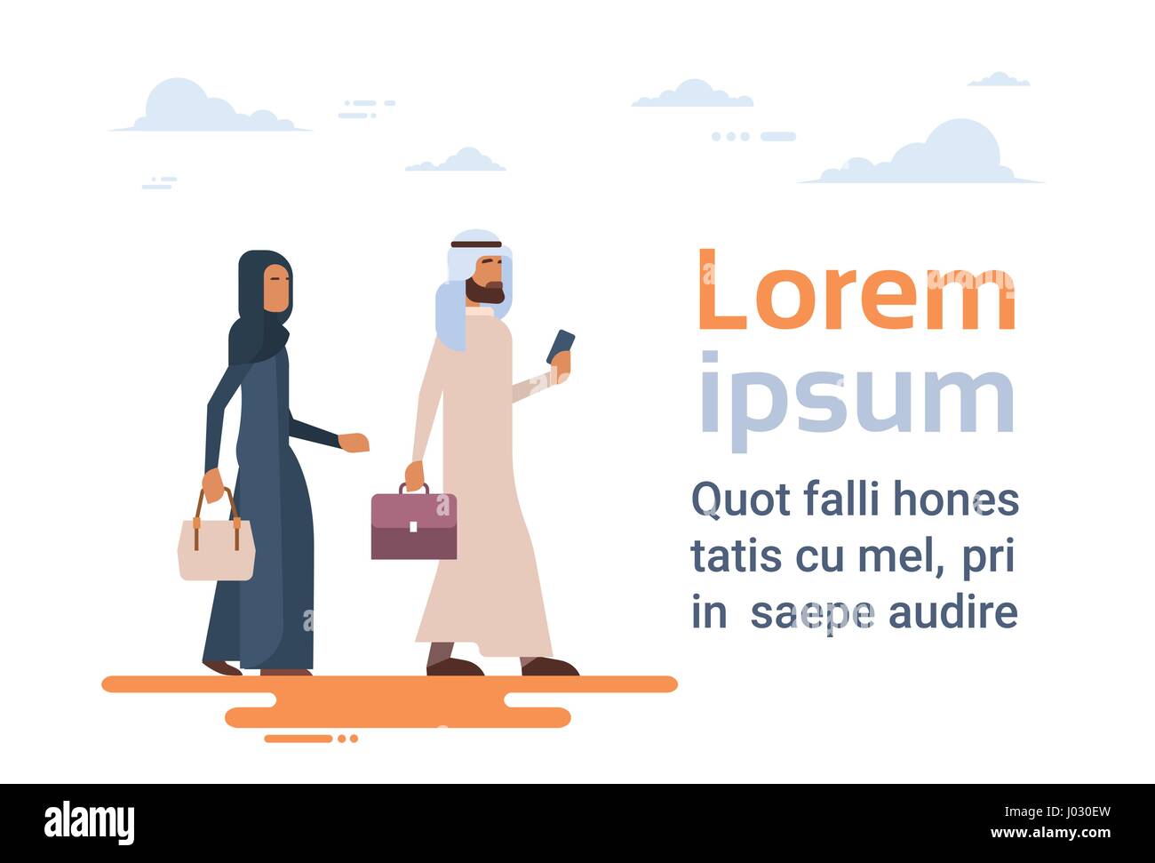 Deux Arabes Musulmans Business Man and Woman vêtements traditionnels caractères arabes Illustration de Vecteur