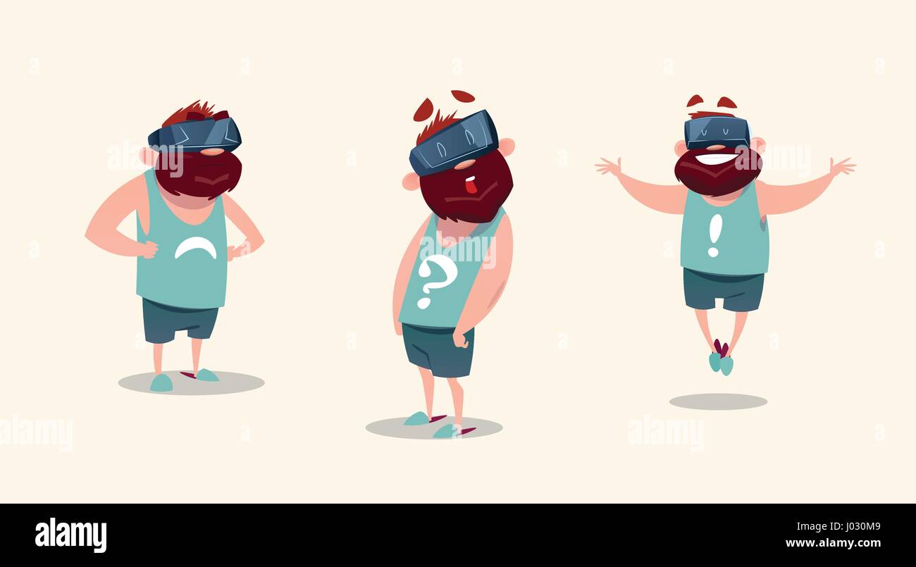 La réalité virtuelle d'usure homme Lunettes numériques différentes émotions sentiment Illustration de Vecteur