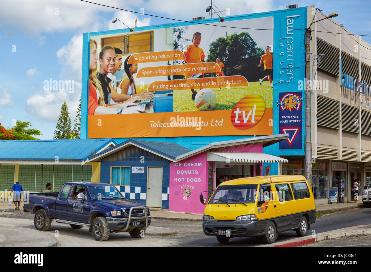 Fait Maison, Telecom Vanuatu annonce LIGNES, Port Vila, l'île d'Efate, Vanuatu Banque D'Images