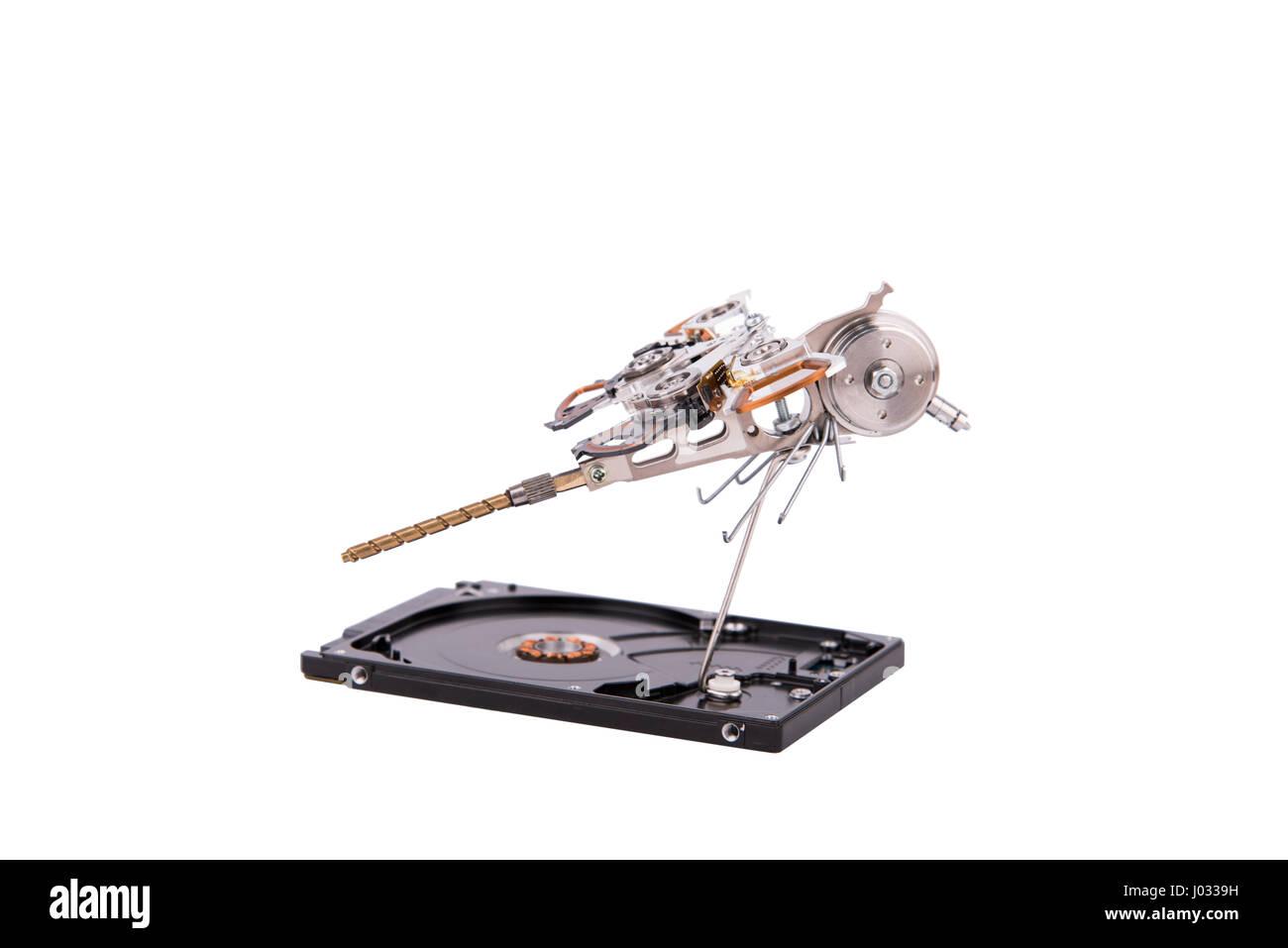 Ensemble de libellule en métal fait à la main à partir de certaines parties de l'ancien disque dur, steampunk Banque D'Images