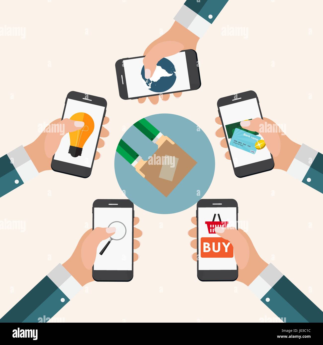 Mobile Apps Concept des affaires en ligne, Shopping, E-Commerce en Mod Illustration de Vecteur