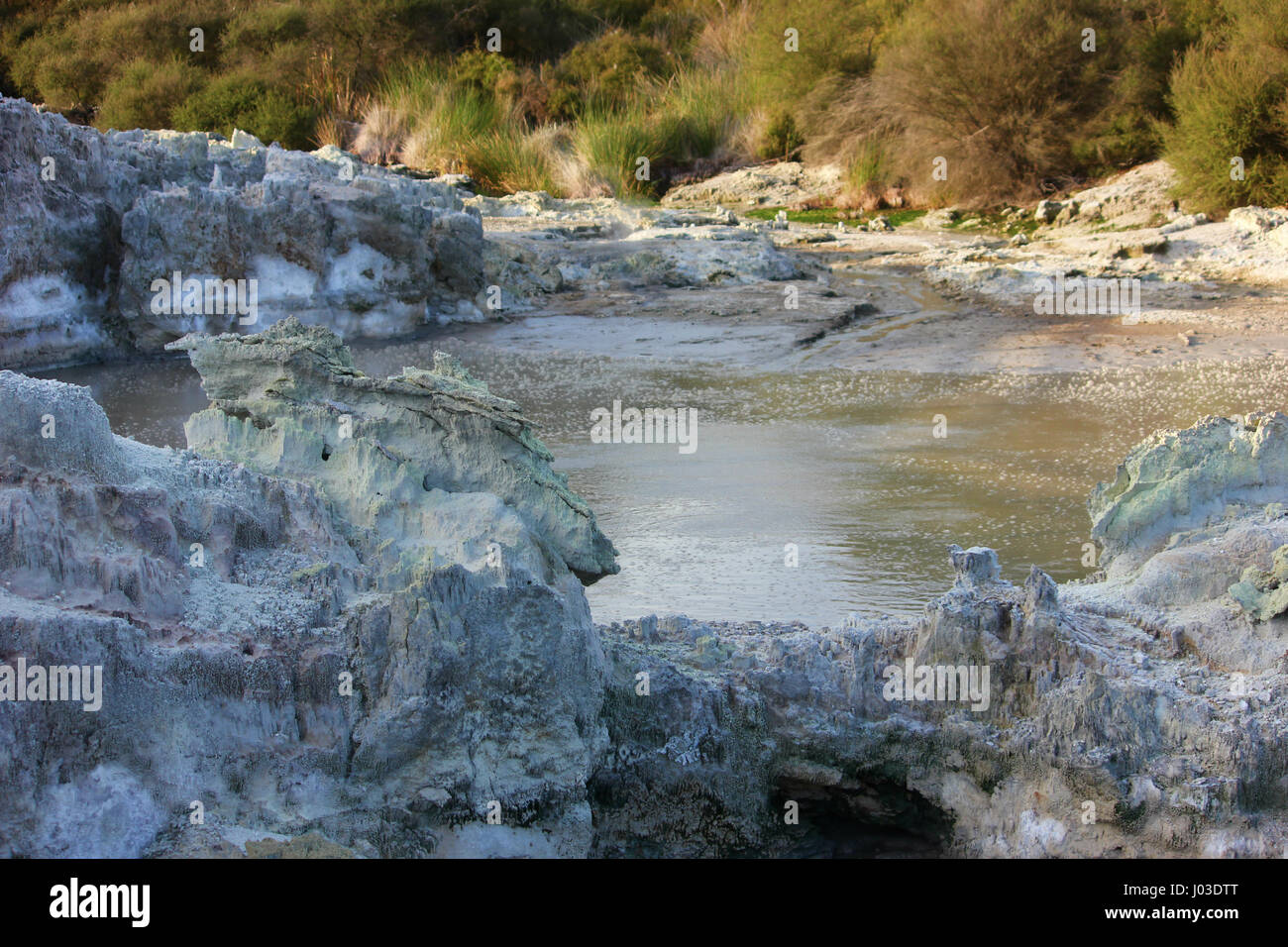 Plongez dans le monde infernal de Hell's Gate Sulphur Springs dans Tikitere, Nouvelle-Zélande. Banque D'Images