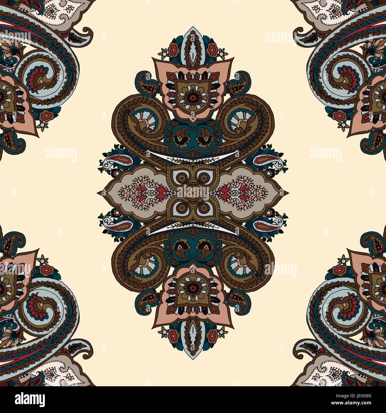 Résumé transparente motif paisley kaléidoscope géométrique. Parure ethnique orientale traditionnelle, sur fond d'ivoire. Le design textile. Illustration de Vecteur