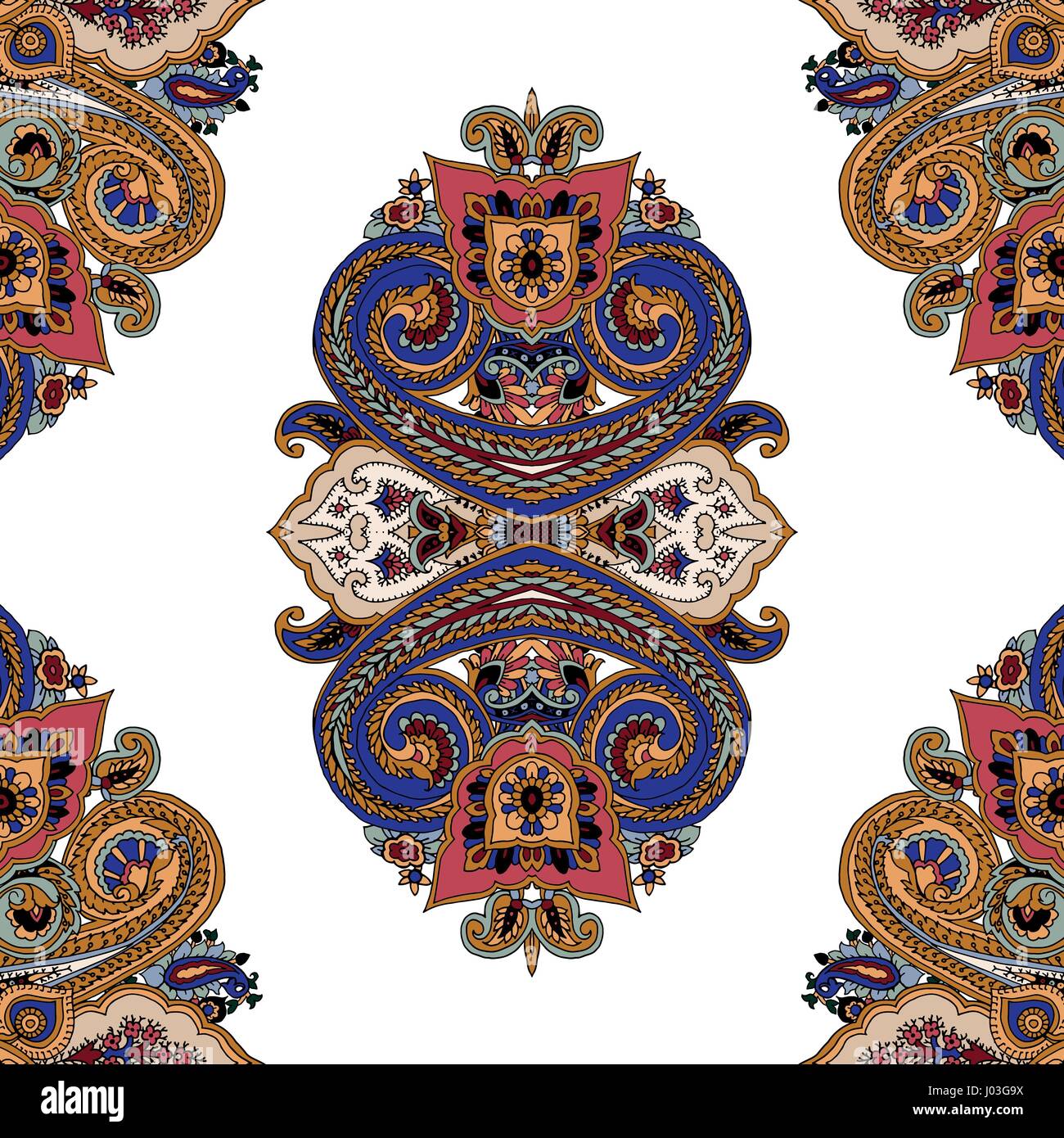 Résumé transparente motif paisley kaléidoscope géométrique. Parure ethnique orientale traditionnelle, sur fond blanc. Le design textile. Illustration de Vecteur