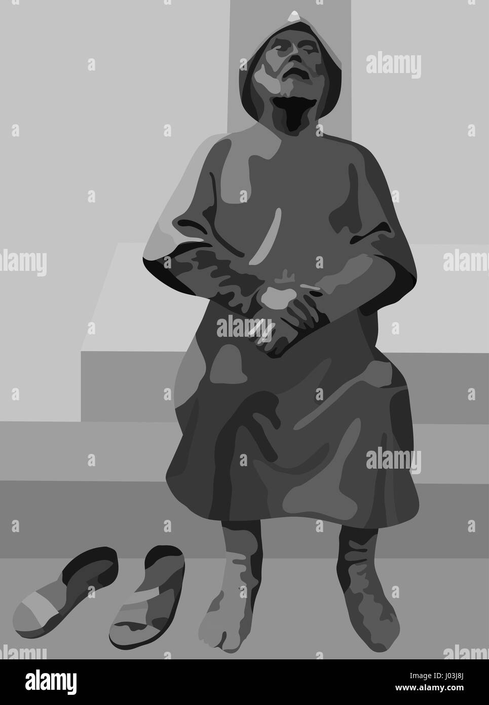 Reste d'un Pèlerin - image vecteur de Pilgrim statue par Martin Vazquez de Acuna à San Marcos square, Leon, Espagne Illustration de Vecteur