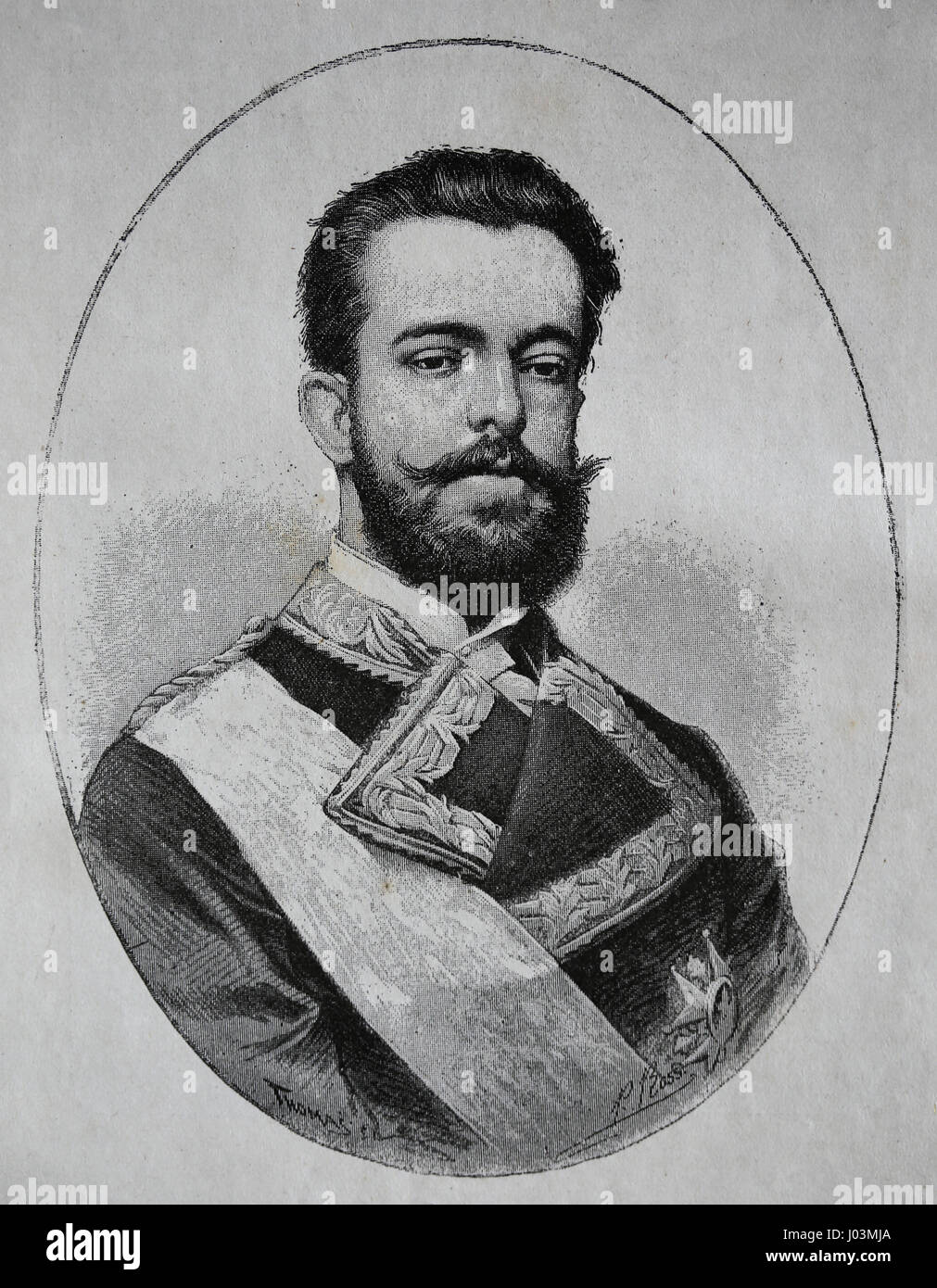 Amadée I d'Espagne (1845-1890). Roi d'Espagne de la Maison de Savoie. Portrait. La gravure, Nuestro Siglo, 1883. Edition espagnol. Banque D'Images