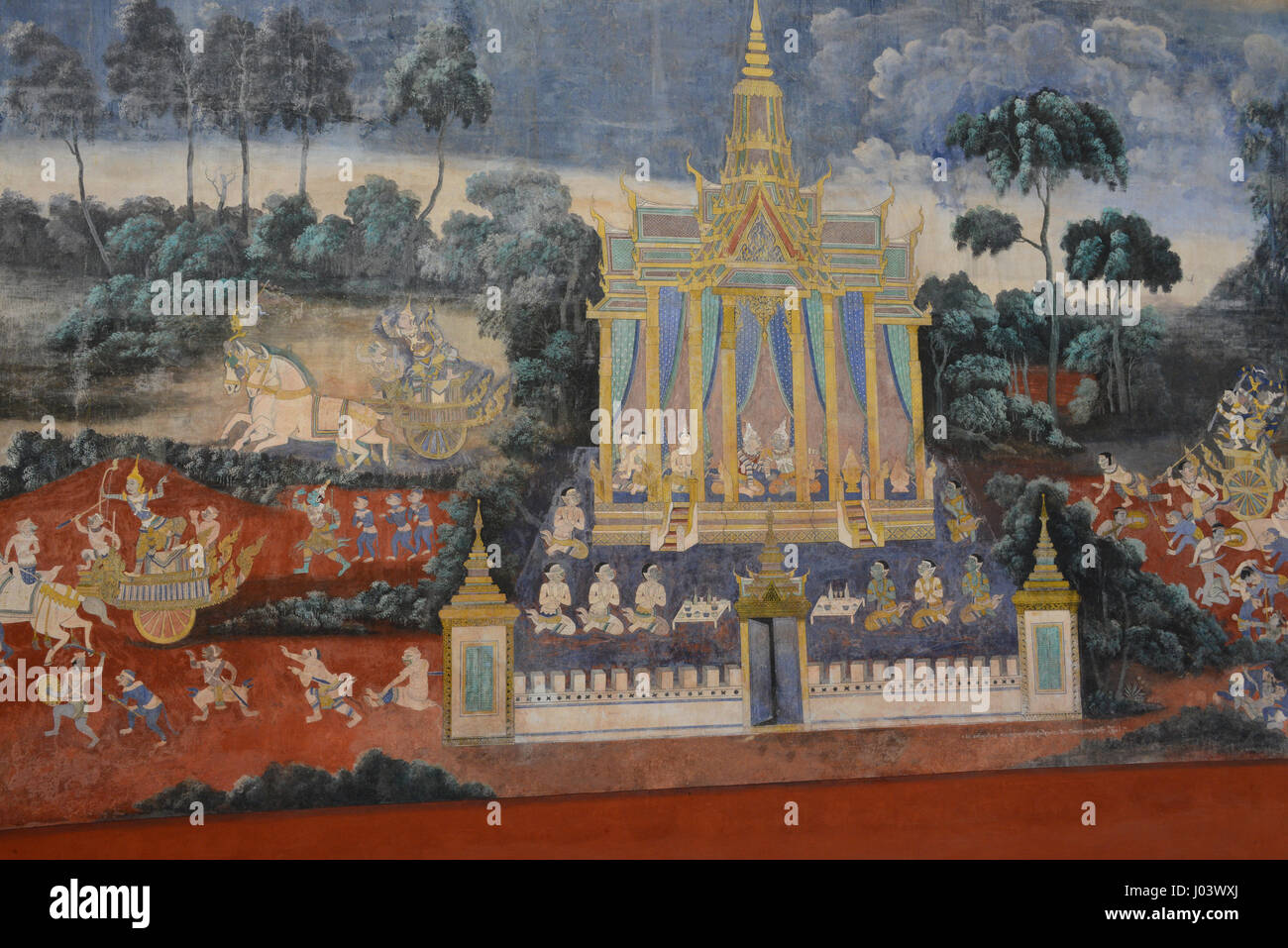Plus de détails à partir de magnifiques fresques du Reamker dans la galerie du Palais Royal, Phnom Penh. Ce sont une version khmère du Ramayana. Banque D'Images