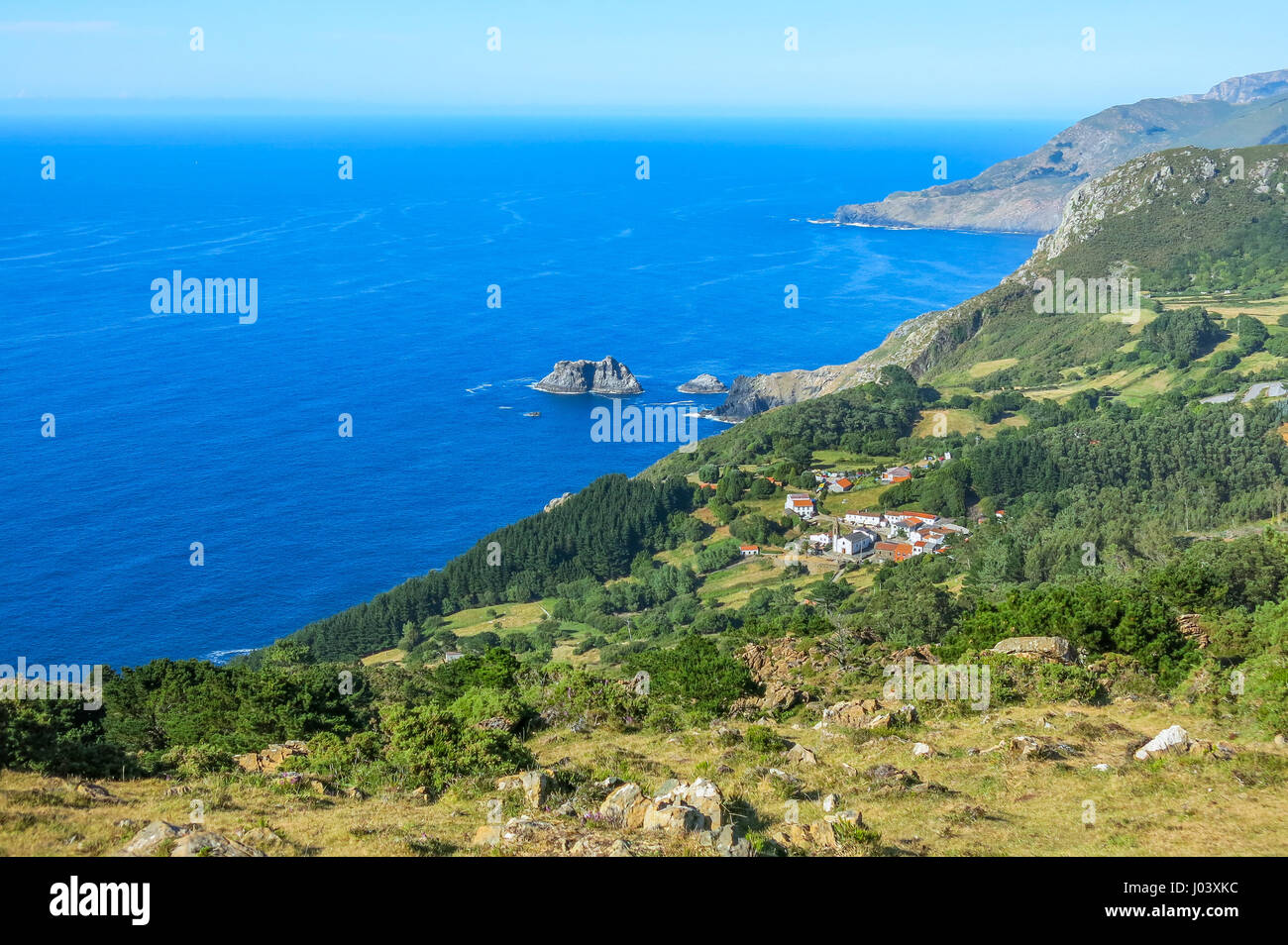 Vue panoramique de San Andrés de Teixido, La Coruna, Espagne Banque D'Images