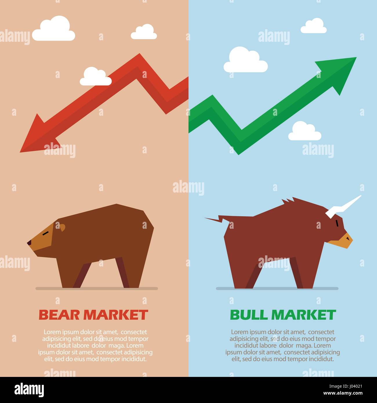 Bull and Bear symbole d'infographie du marché boursier. Concept d'affaires Illustration de Vecteur