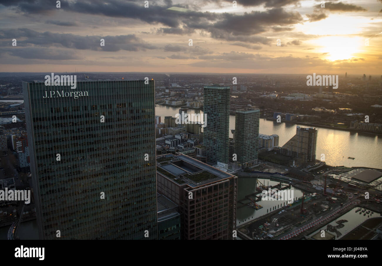 Londres, Angleterre - 27 Février 2015 : Le siège de JPMorgan Europe, une succursale de JP Morgan Chase Co., à 25, rue Bank, une partie de la Canary Wharf Banque D'Images